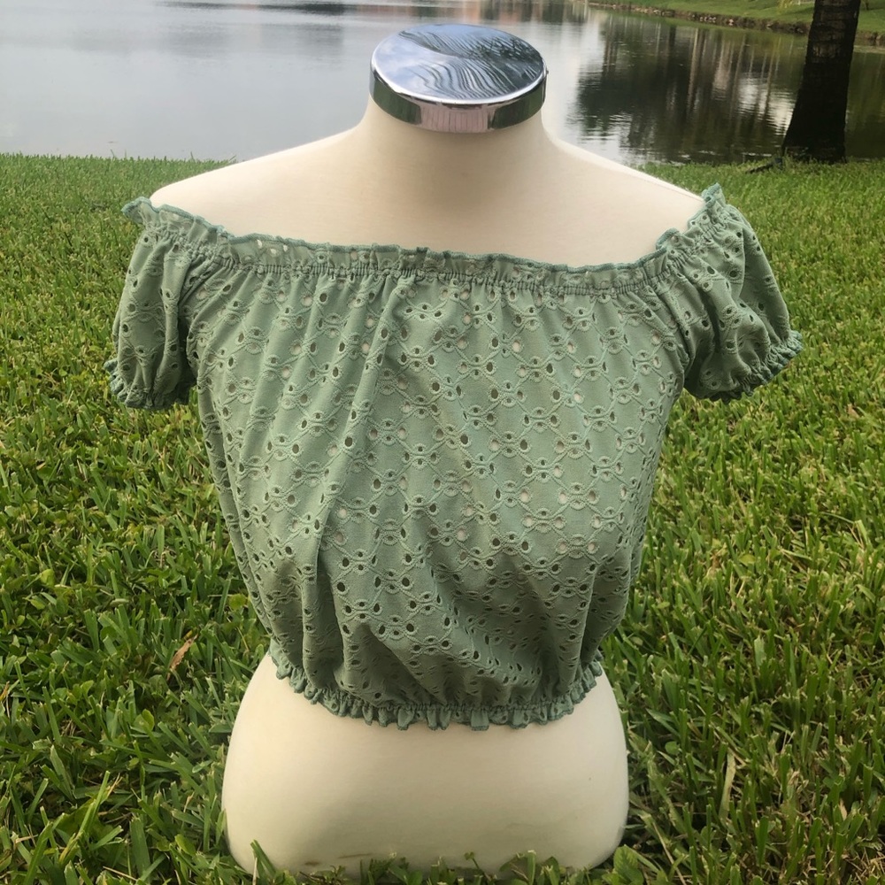 Off the shoulder green cropped top
